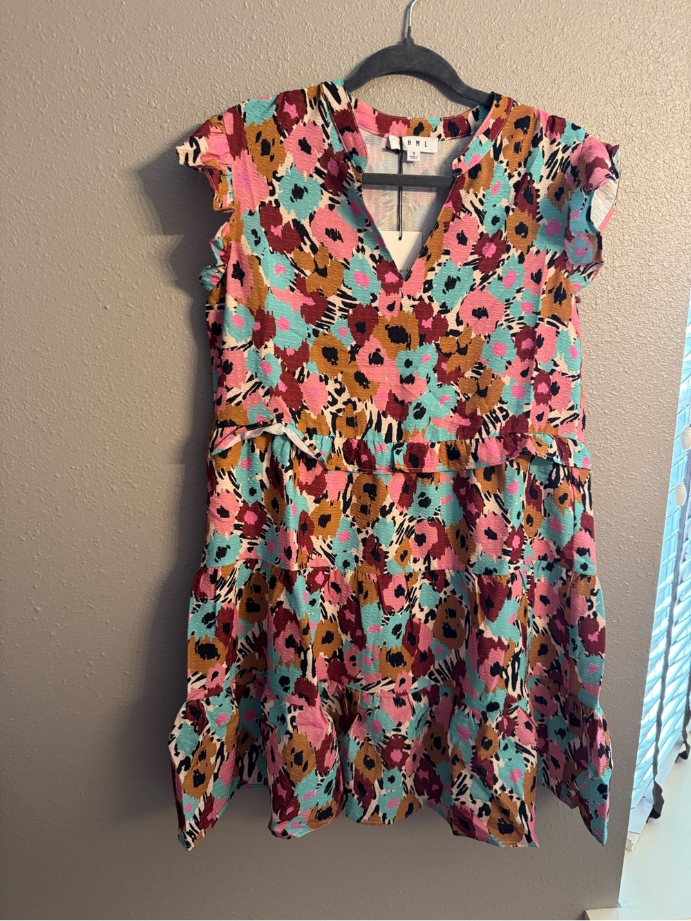 THML Ladies Floral Tiered Dress in Pink, Teal & Mustard